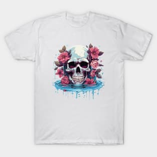 Flowers and water - tattoo art skull T-Shirt